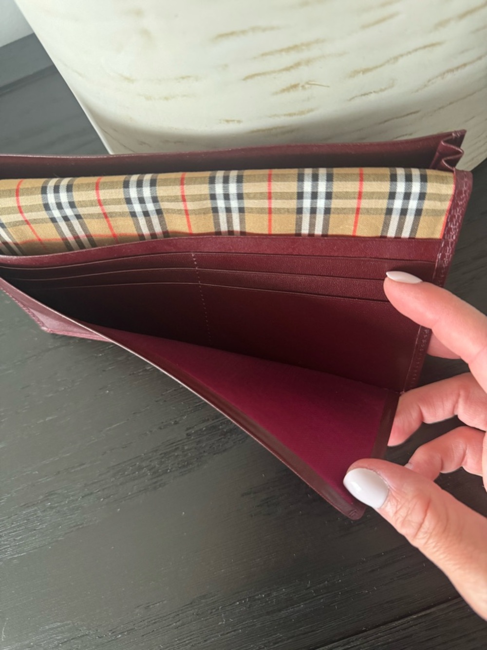 Burberry Maroon Leather Slim Wallet - Picture 9 of 11